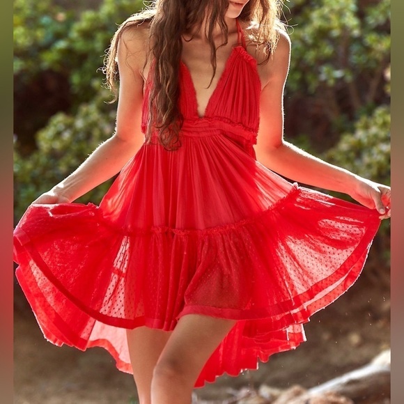 Double Delight Bohemian Backless Cami Lace Ruffle Empire Waist Mini Dress - Picture 4 of 7